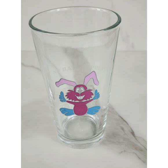 Rabbit Pink Logo Pizza Pint Beer Clear Glass 16oz Drinkware 5 3/4" Brewery x2 - Picture 3 of 11